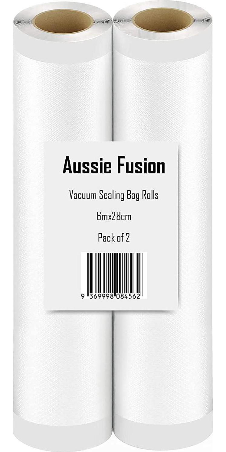 AussieFusion, AussieFusion Vacuum Sealer Rolls 6m x 28cm Commercial Grade, Heavy Duty, Food Saver Bags - Perfect Heat Resistant for Meal Prep Food Storage or Sous Vide ( 2 Pack )